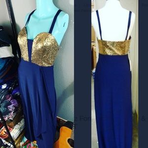 🦋 WOW! NWT Renz Ragz Formal Sequin METALLIC blue Dress 14 ROMAN STYLE